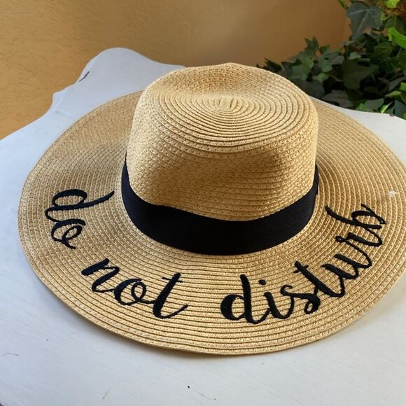 New CC Creations Paper Floppy Straw Hat embroidered do not disturb OS - Picture 8 of 8